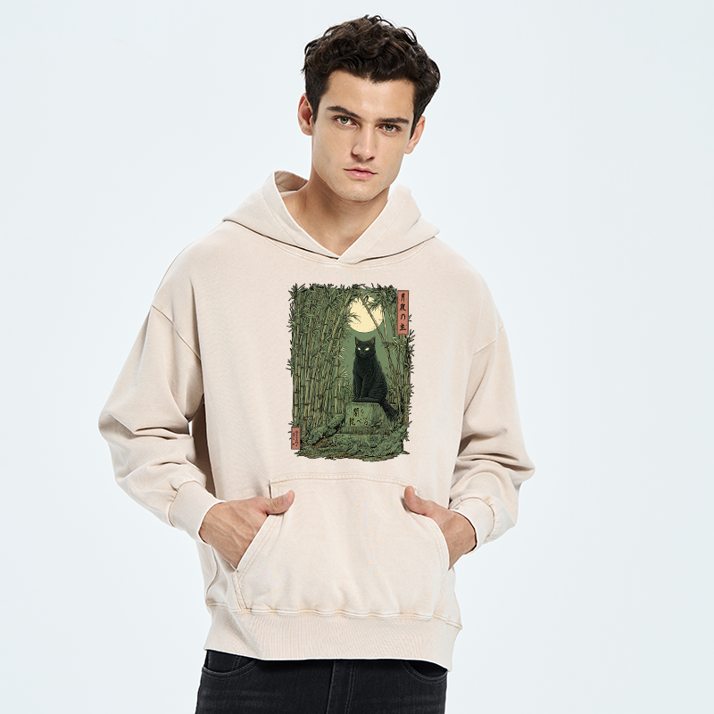 Tokyo-Tiger Black Cat In The Bamboo Forest Washed Hoodie