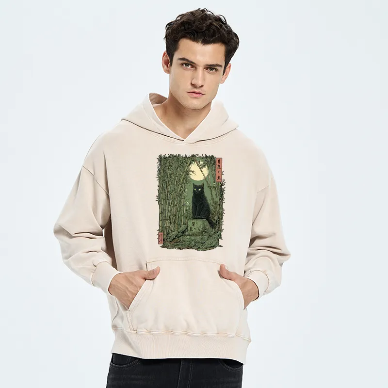 Tokyo-Tiger Black Cat In The Bamboo Forest Washed Hoodie