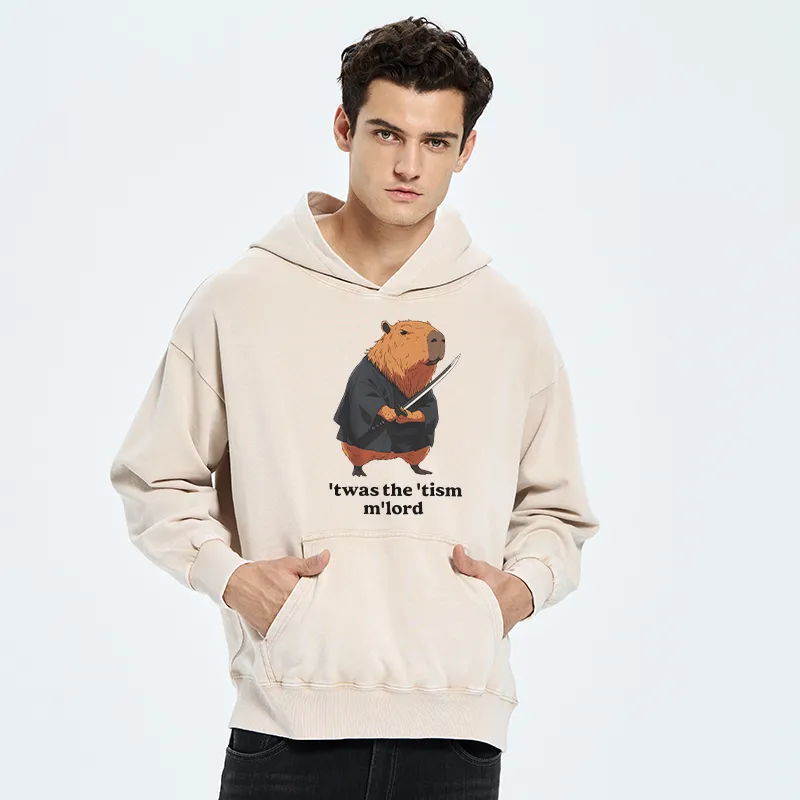 Tokyo-Tiger Focused Samurai Capybara Washed Hoodie