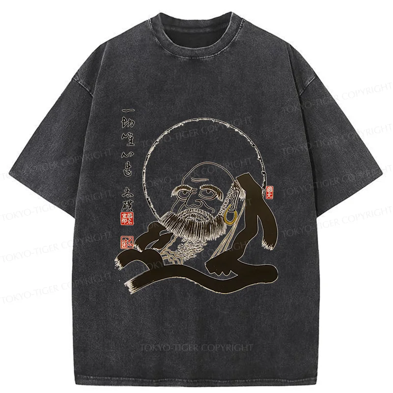 Tokyo-Tiger Funny Buddha Washed T-Shirt