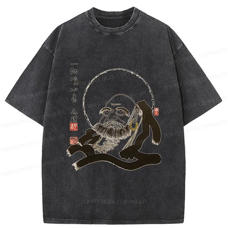 Tokyo-Tiger Funny Buddha Washed T-Shirt