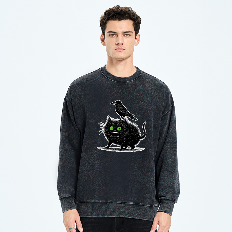 Tokyo-Tiger Crow And Black Cat Washed Sweatshirt