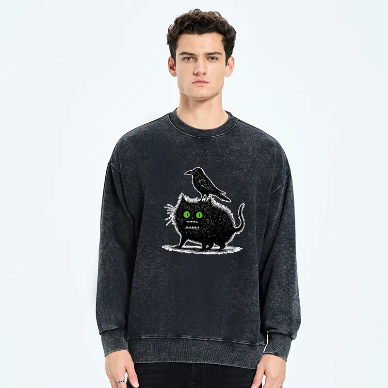 Tokyo-Tiger Crow And Black Cat Washed Sweatshirt