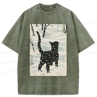 Tokyo-Tiger Cat In The Snow Washed T-Shirt