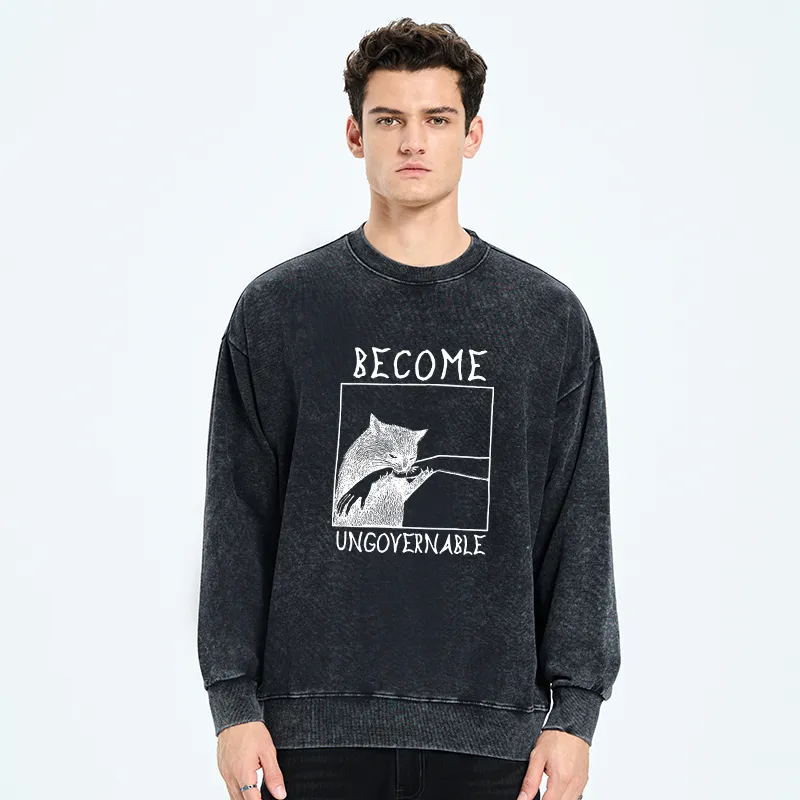 Tokyo-Tiger Cat Biting Arm Washed Sweatshirt