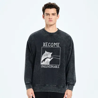 Tokyo-Tiger Cat Biting Arm Washed Sweatshirt