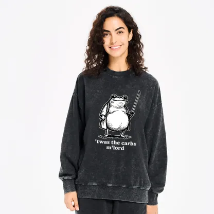 Tokyo-Tiger Funny Fat Samurai Frog Washed Sweatshirt