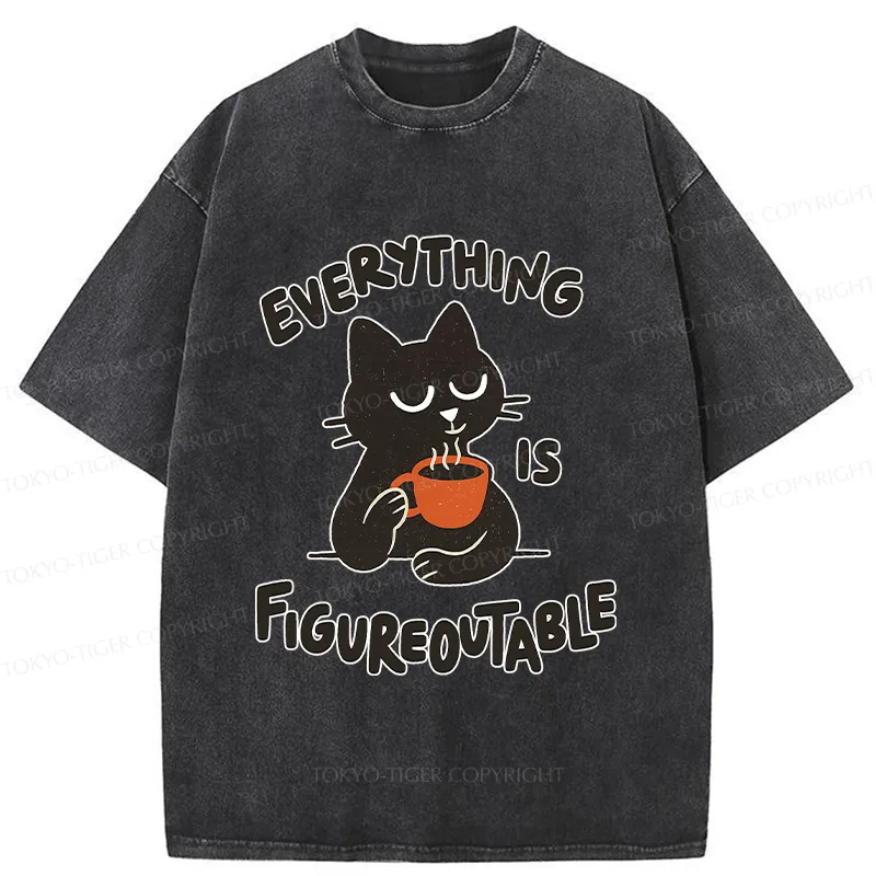 Tokyo-Tiger Cat Tasting Coffee Washed T-Shirt