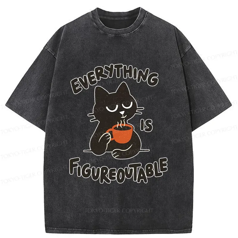 Tokyo-Tiger Cat Tasting Coffee Washed T-Shirt