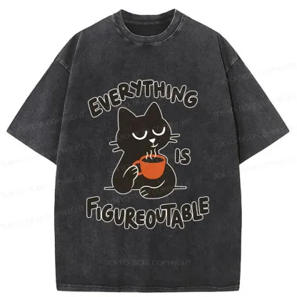 Tokyo-Tiger Cat Tasting Coffee Washed T-Shirt