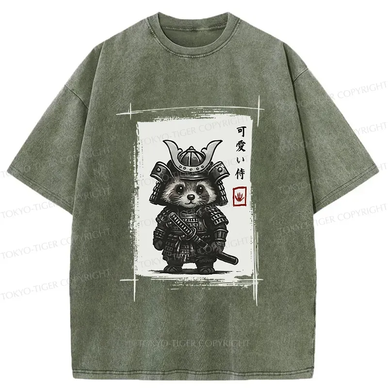 Tokyo-Tiger Samurai Baby Raccoon Washed T-Shirt