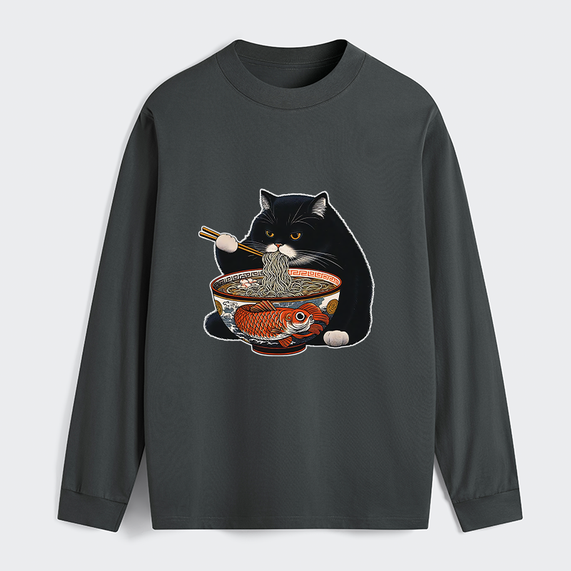 Tokyo-Tiger Fat Cat Eating Ramen Classic Long Sleeve T-Shirt