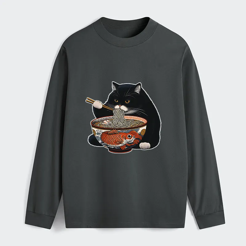 Tokyo-Tiger Fat Cat Eating Ramen Classic Long Sleeve T-Shirt