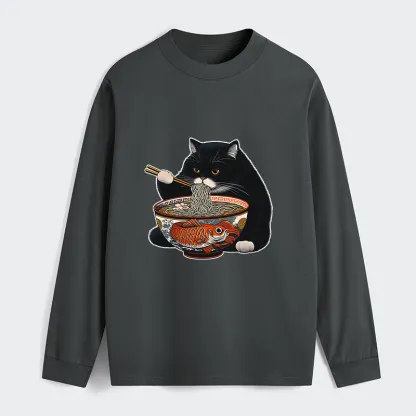 Tokyo-Tiger Fat Cat Eating Ramen Classic Long Sleeve T-Shirt