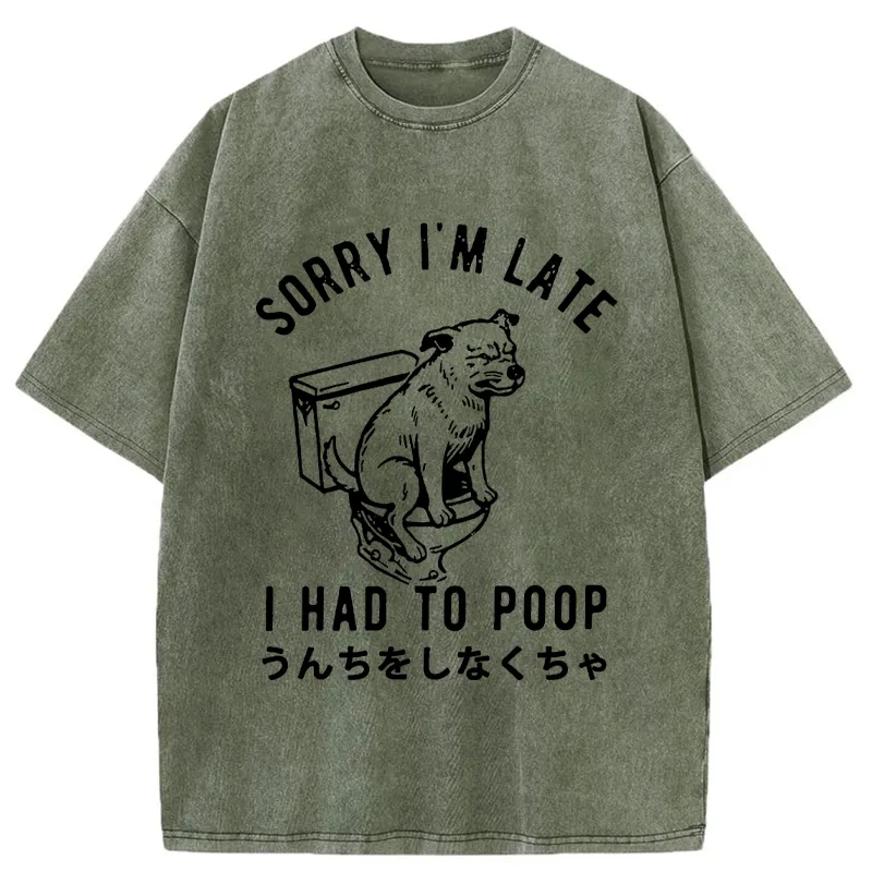 Tokyo-Tiger Dog Pooping Funny Washed T-Shirt