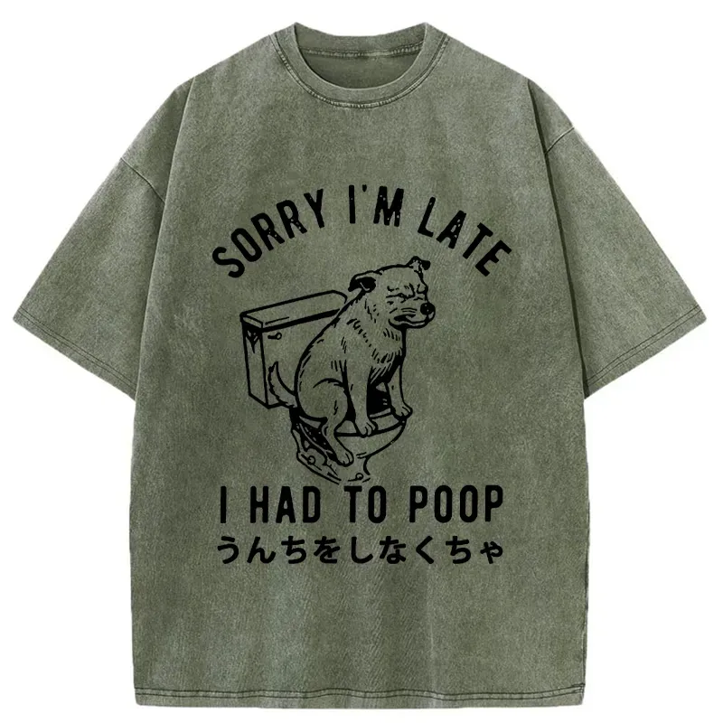 Tokyo-Tiger Dog Pooping Funny Washed T-Shirt