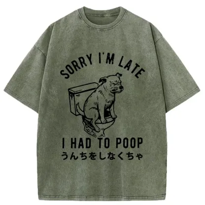 Tokyo-Tiger Dog Pooping Funny Washed T-Shirt
