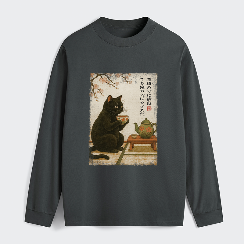 Tokyo-Tiger Tea Time With A Black Classic Long Sleeve T-Shirt
