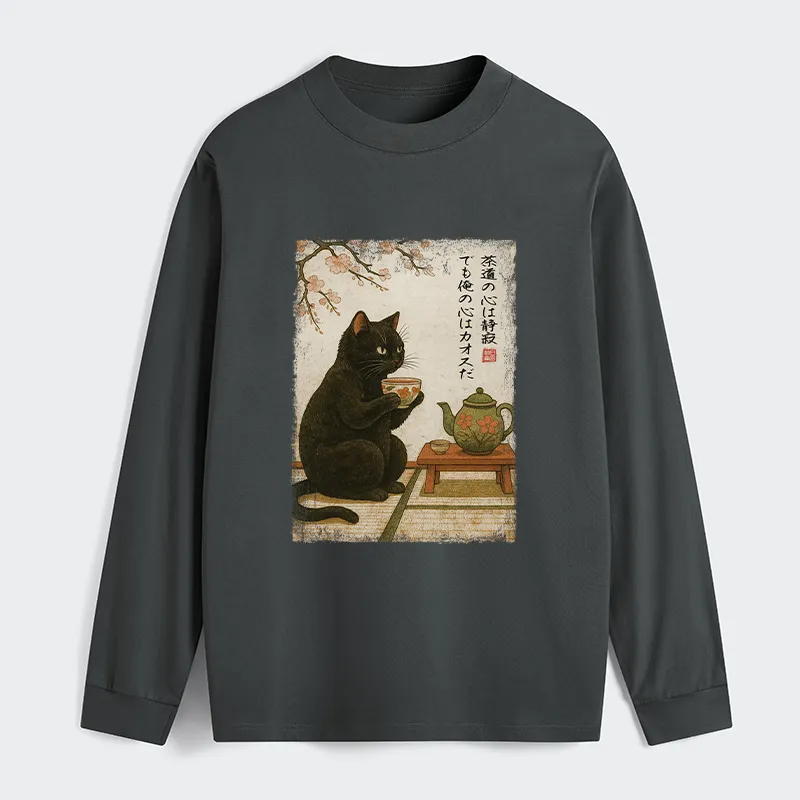 Tokyo-Tiger Tea Time With A Black Classic Long Sleeve T-Shirt