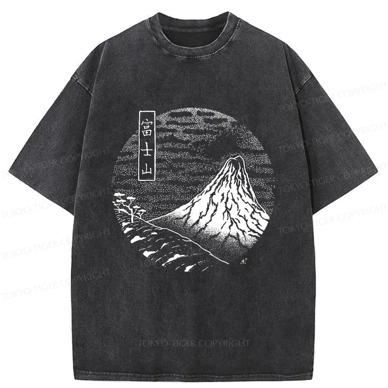Tokyo-Tiger Mount Fuji Painting Washed T-Shirt