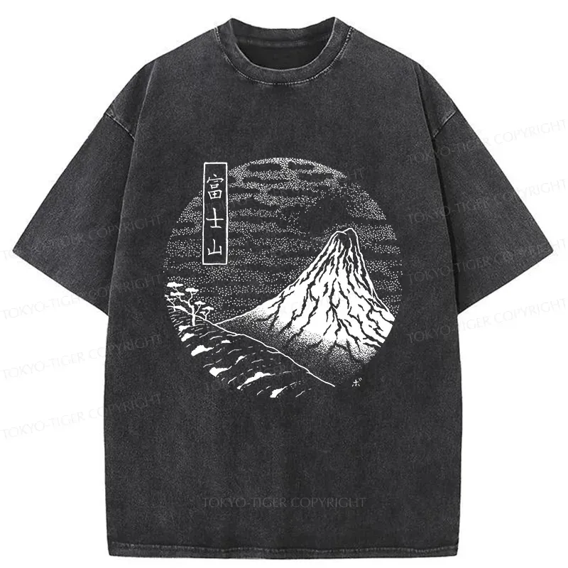 Tokyo-Tiger Mount Fuji Painting Washed T-Shirt