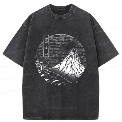 Tokyo-Tiger Mount Fuji Painting Washed T-Shirt