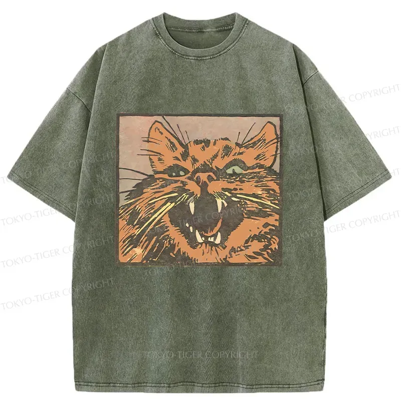 Tokyo-Tiger Roaring Cat Washed T-Shirt