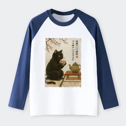 Tokyo-Tiger Tea Time With A Black Cat long sleeve T-shirt