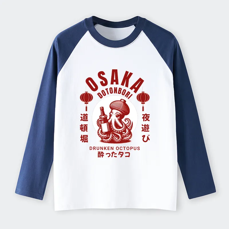 Tokyo-Tiger Retro Osaka Octopus Raglan Long Sleeve T-shirt