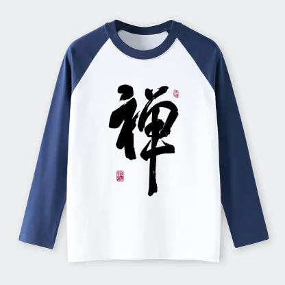 Tokyo-Tiger Japanese Zen Kanji Raglan Long Sleeve T-shirt