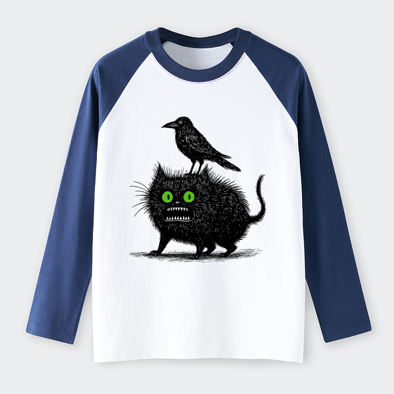 Tokyo-Tiger Crow And Black Cat Raglan Long Sleeve T-shirt