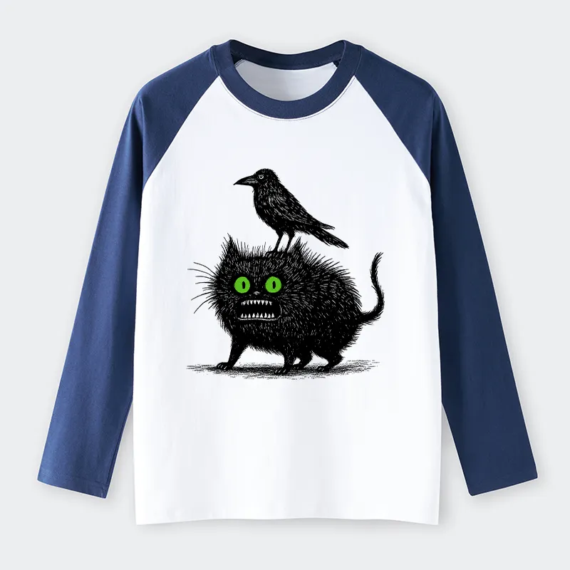 Tokyo-Tiger Crow And Black Cat Raglan Long Sleeve T-shirt