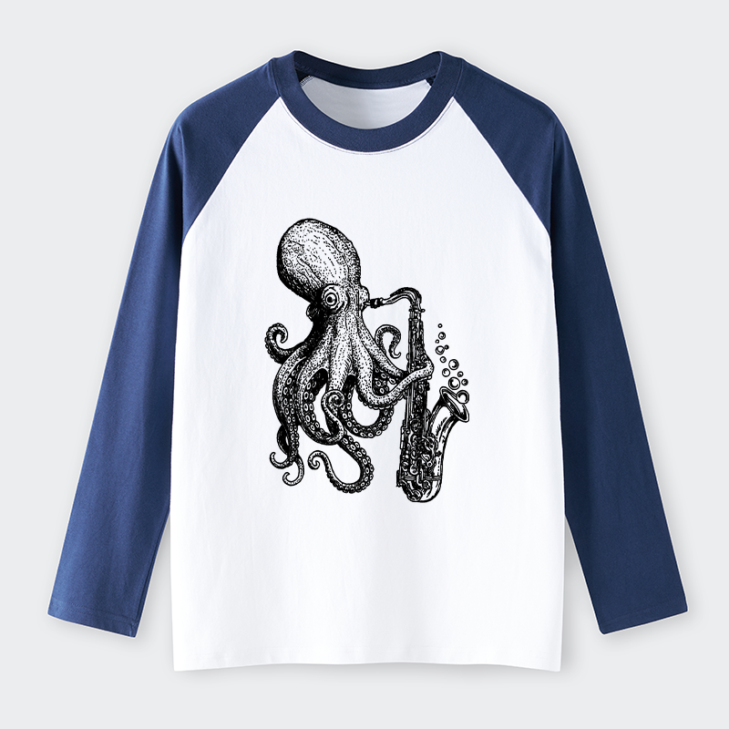 Tokyo-Tiger Octopus Playing Saxophone Raglan Long Sleeve T-shirt