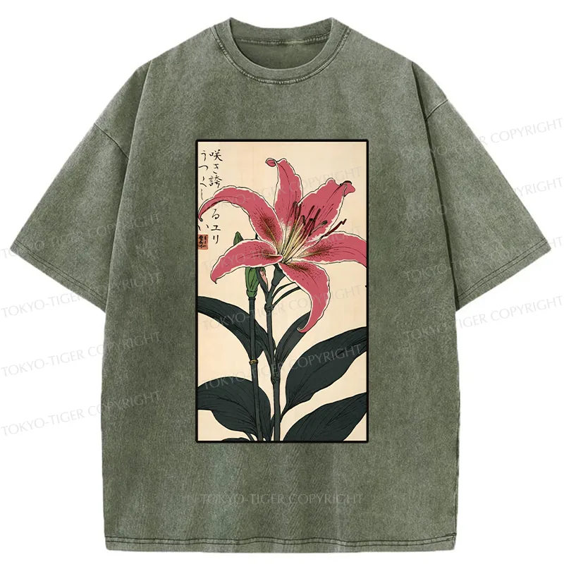 Tokyo-Tiger Retro Lily Washed T-Shirt