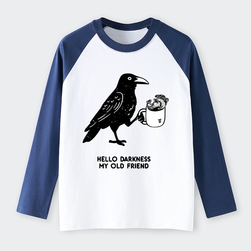 Tokyo-Tiger Crow Drinking Black Coffee Funny Raglan Long Sleeve T-shirt