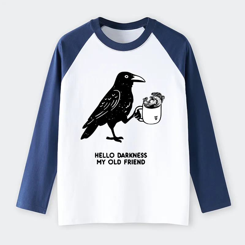 Tokyo-Tiger Crow Drinking Black Coffee Funny Raglan Long Sleeve T-shirt