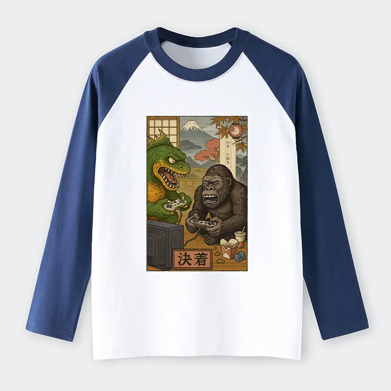 Tokyo-Tiger Monsters Play Games Raglan Long Sleeve T-shirt