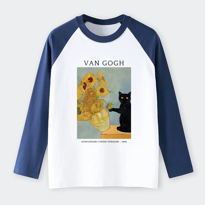 Tokyo-Tiger Black Cat With Sunflowers Raglan Long Sleeve T-shirt