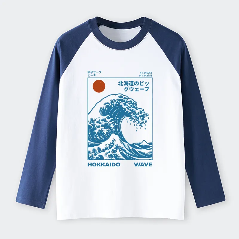 Tokyo-Tiger Hokkaido Wave Japan Raglan Long Sleeve T-shirt