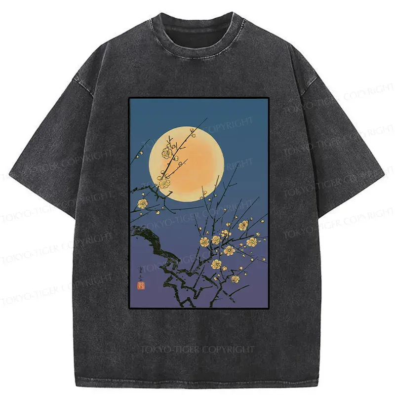 Tokyo-Tiger Vintage Moon Painting Washed T-Shirt Sale