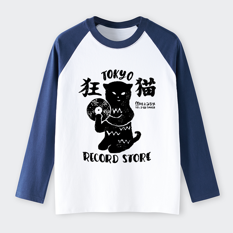 Tokyo-Tiger Tokyo Record Store Cat CD Raglan Long Sleeve T-shirt