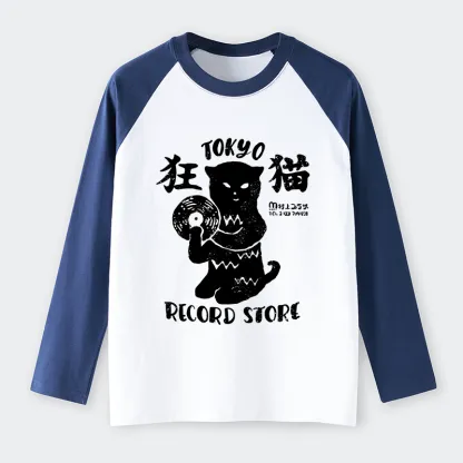 Tokyo-Tiger Tokyo Record Store Cat CD Raglan Long Sleeve T-shirt