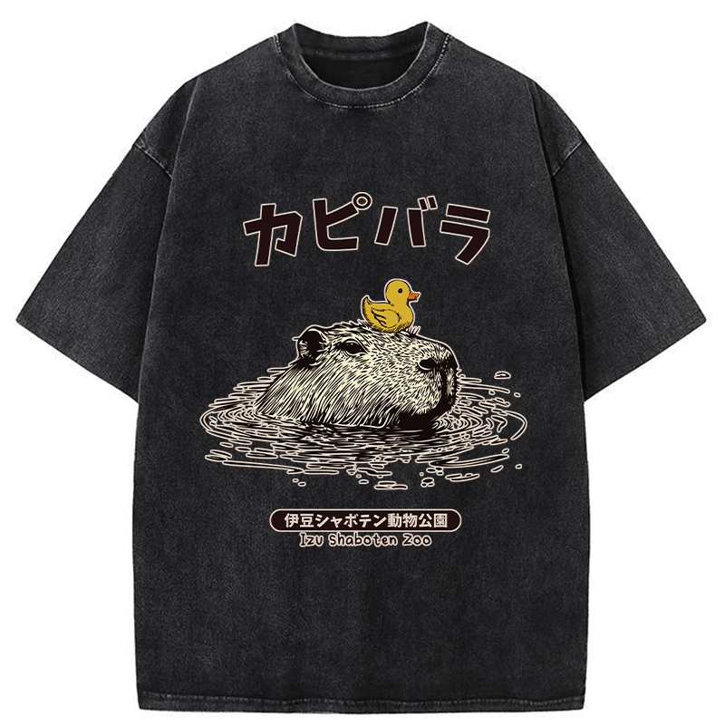 Tokyo-Tiger Relaxed Hot Spring Capybara Washed T-Shirt