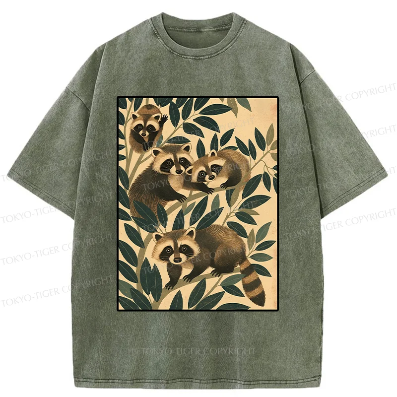 Tokyo-Tiger Raccoons In The Grass Washed T-Shirt