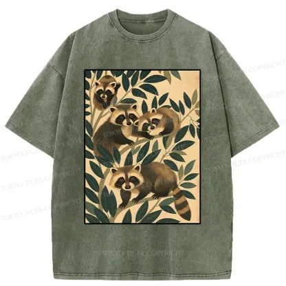 Tokyo-Tiger Raccoons In The Grass Washed T-Shirt