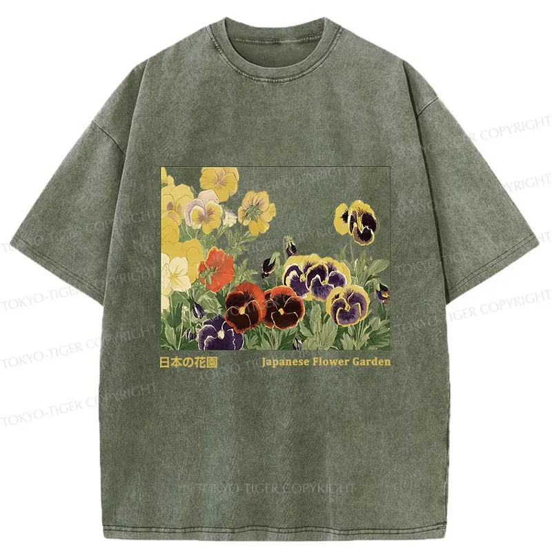 Tokyo-Tiger Beautiful Garden Washed T-Shirt
