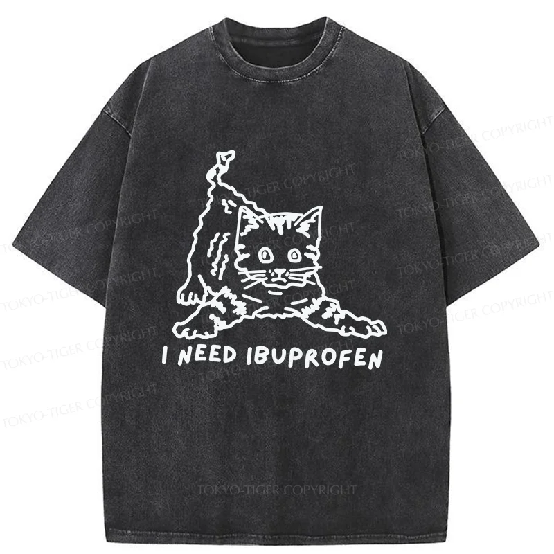 Tokyo-Tiger Cats Need Ibuprofen Washed T-Shirt