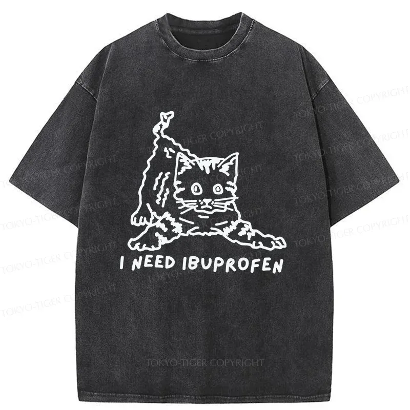 Tokyo-Tiger Cats Need Ibuprofen Washed T-Shirt