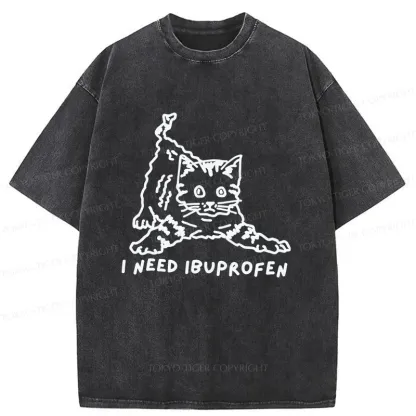 Tokyo-Tiger Cats Need Ibuprofen Washed T-Shirt