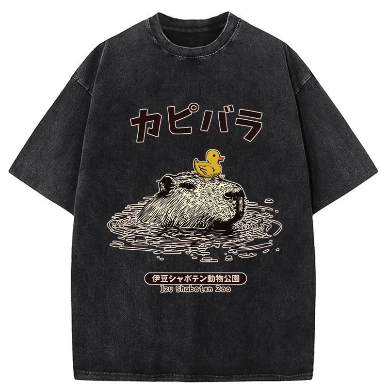 Tokyo-Tiger Relaxed Hot Spring Capybara Washed T-Shirt